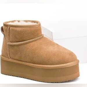 NIB- Platform Ankle Mini Boots Women Suede & Wool Lining Size 8